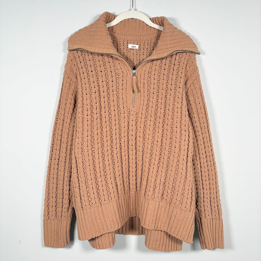 Aerie Oversized Chunky Knit Cable Car Chenille Collared Quarter Zip Sweater